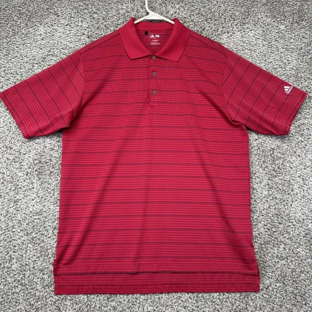 Adidas Golf Polo Shirt Men's Size Medium Pink Blue Stripes Performance Stretch